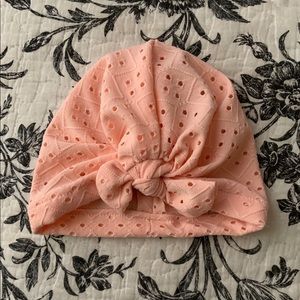 Pink eyelet newborn turban bow hat